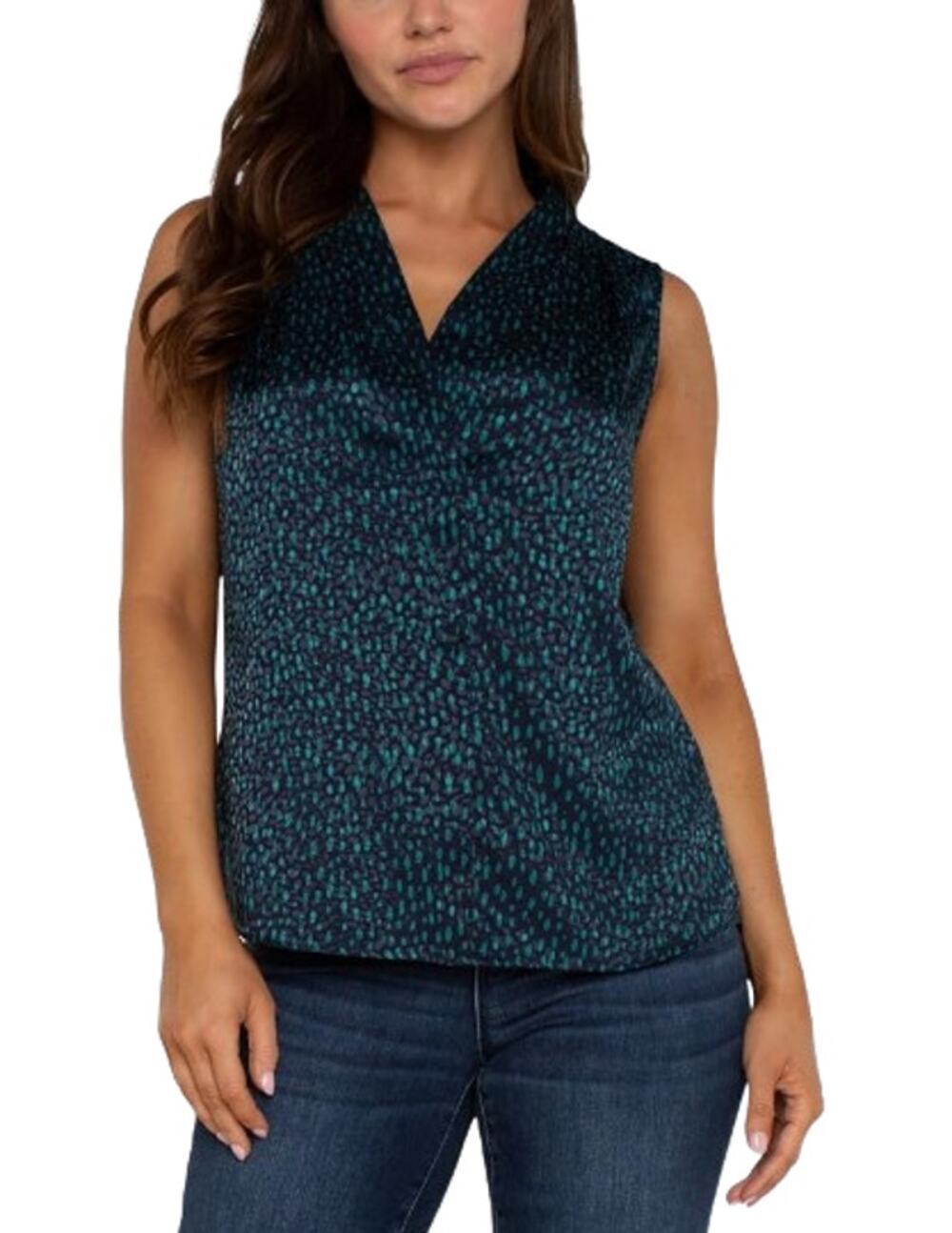 LIVERPOOL Women's Sleeveless Popover Blouse Small Blue Green Print NWT